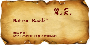Mahrer Radó névjegykártya